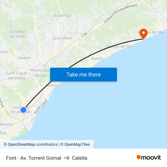 Font - Av. Torrent Gornal to Calella map