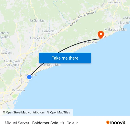 Miquel Servet - Baldomer Solà to Calella map