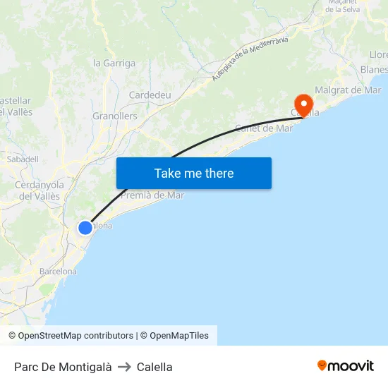 Parc De Montigalà to Calella map