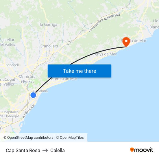 Cap Santa Rosa to Calella map