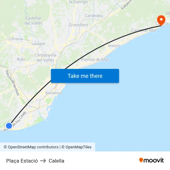 Plaça Estació to Calella map