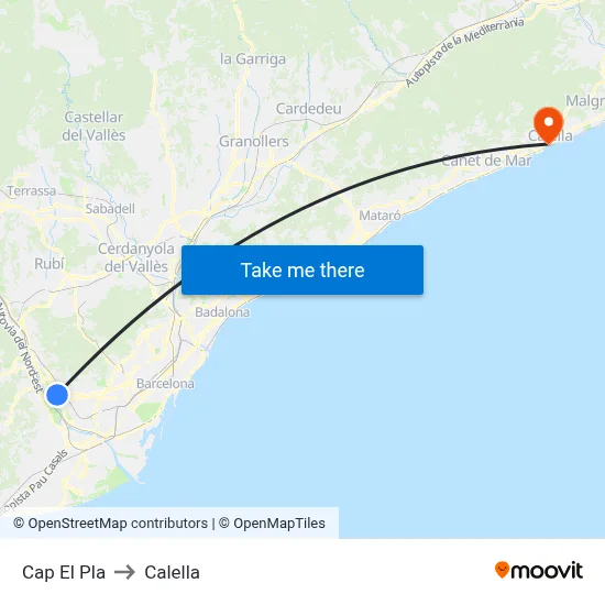 Cap El Pla to Calella map