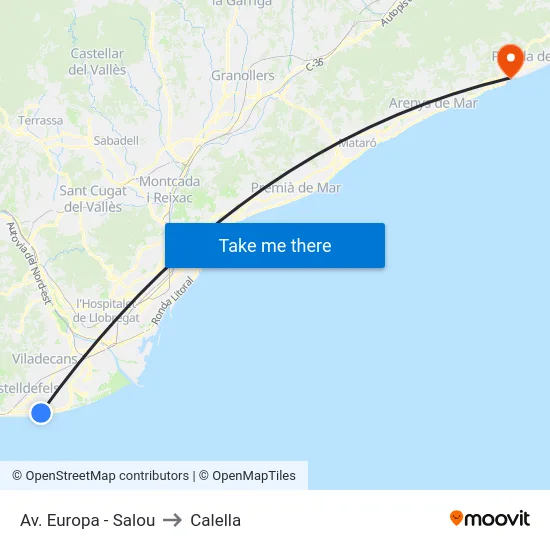 Av. Europa - Salou to Calella map