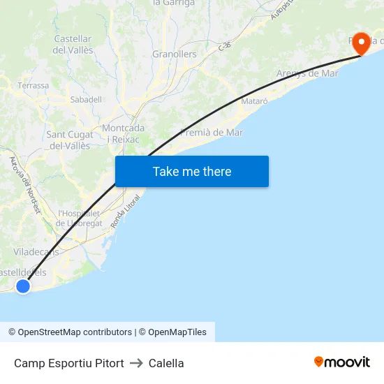 Camp Esportiu Pitort to Calella map