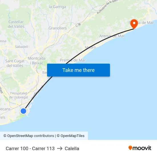Carrer 100 - Carrer 113 to Calella map