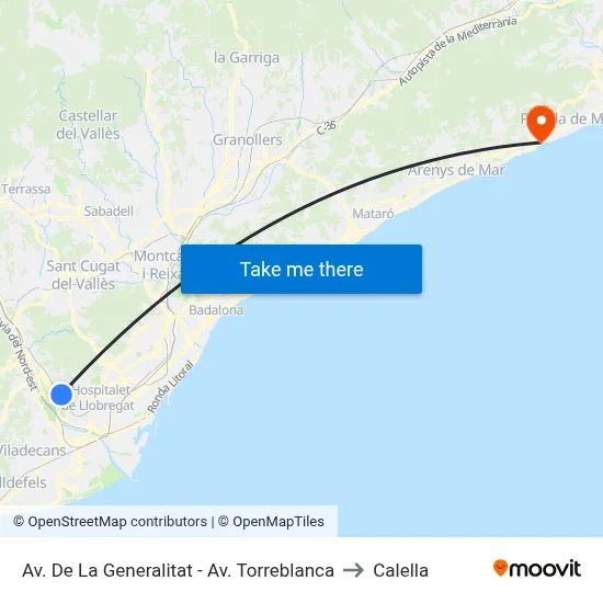Av. De La Generalitat - Av. Torreblanca to Calella map
