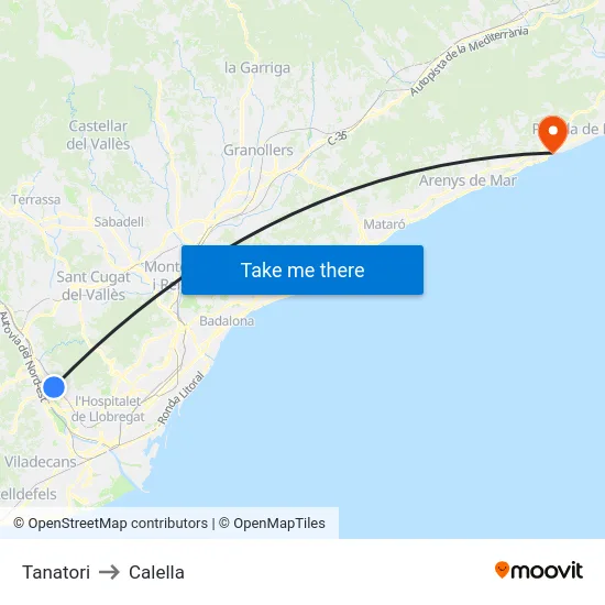 Tanatori to Calella map