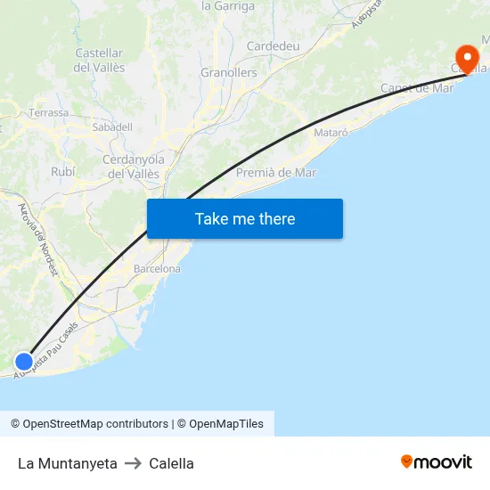 La Muntanyeta to Calella map