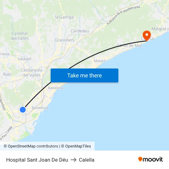 Hospital Sant Joan De Déu to Calella map