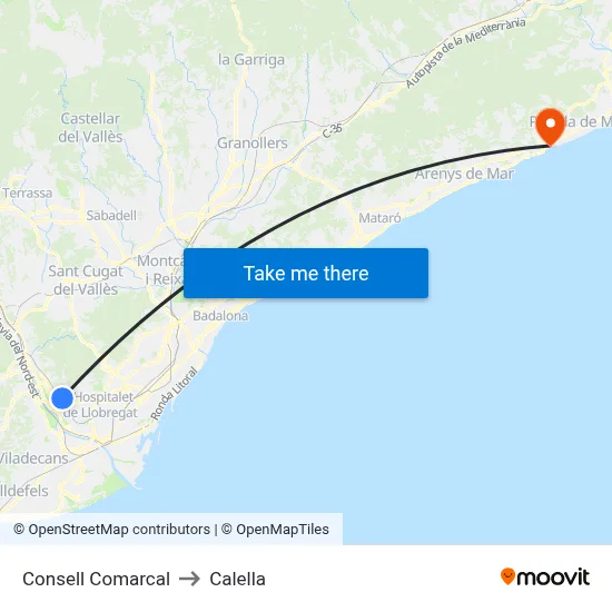 Consell Comarcal to Calella map