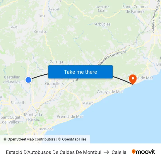 Estació D'Autobusos De Caldes De Montbui to Calella map