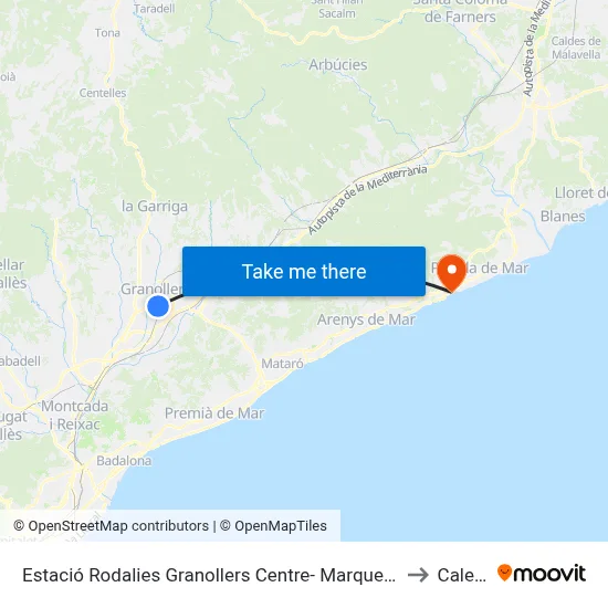 Estació Rodalies Granollers Centre- Marquesina C to Calella map