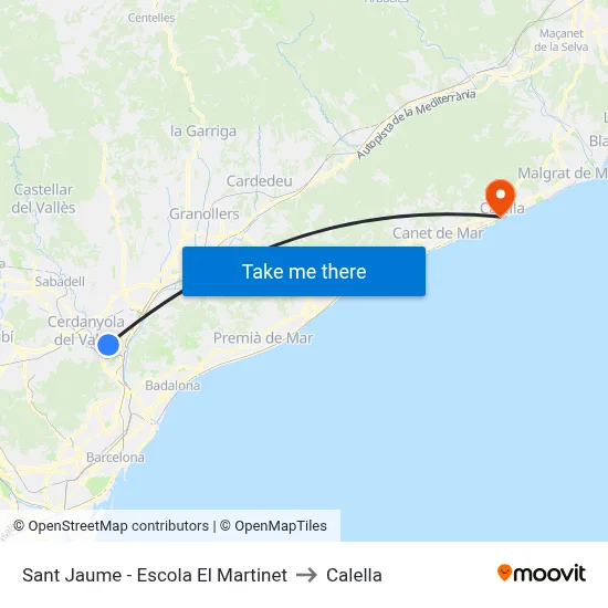 Sant Jaume - Escola El Martinet to Calella map