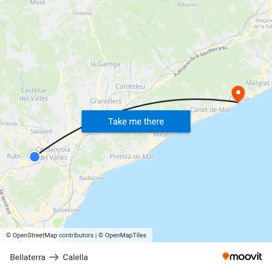 Bellaterra to Calella map