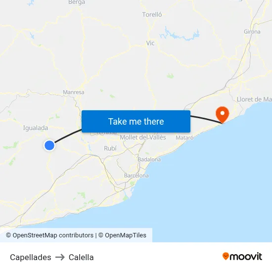 Capellades to Calella map