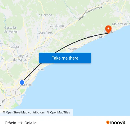 Gràcia to Calella map