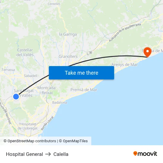 Hospital General to Calella map