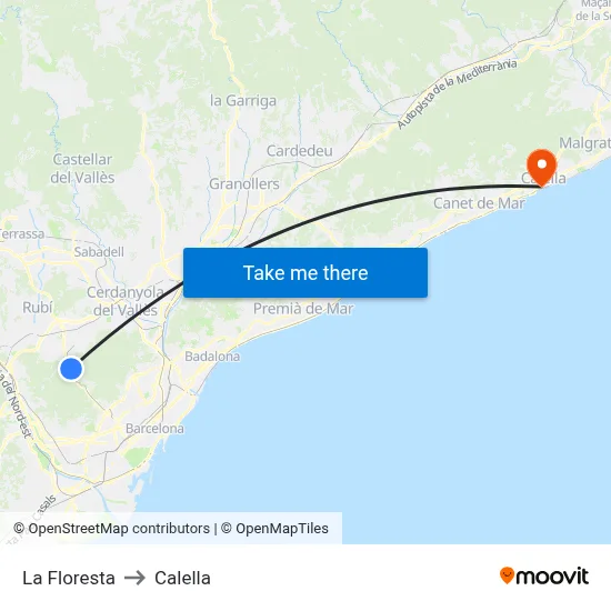 La Floresta to Calella map