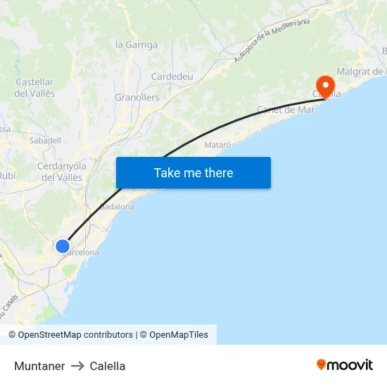 Muntaner to Calella map