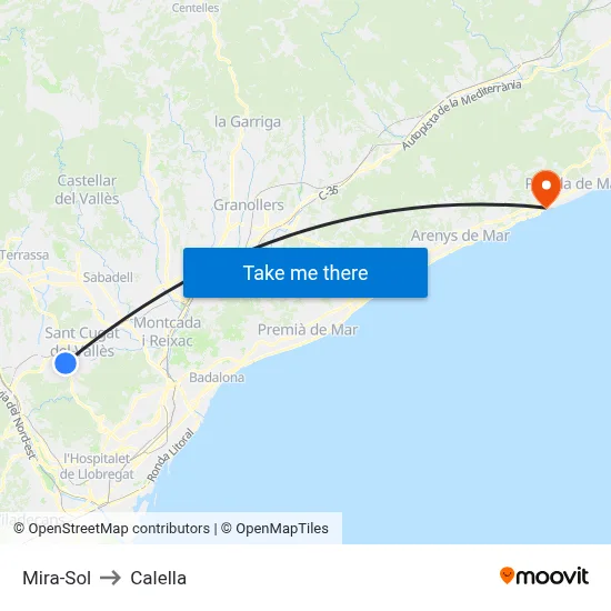 Mira-Sol to Calella map