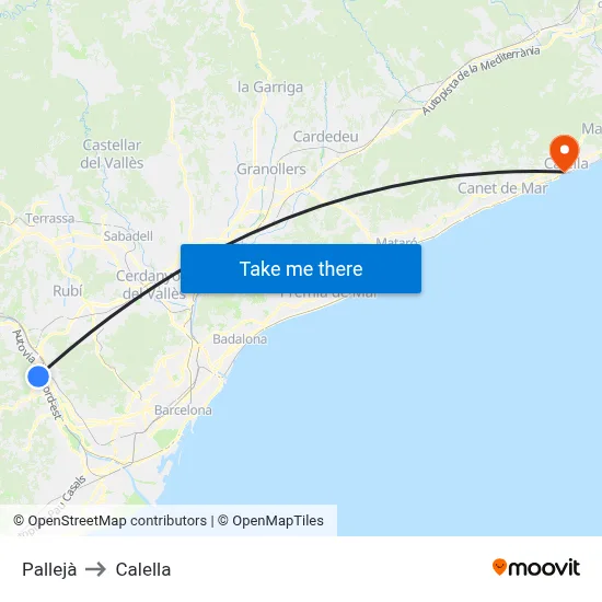 Pallejà to Calella map
