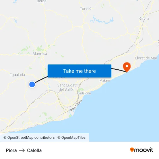 Piera to Calella map