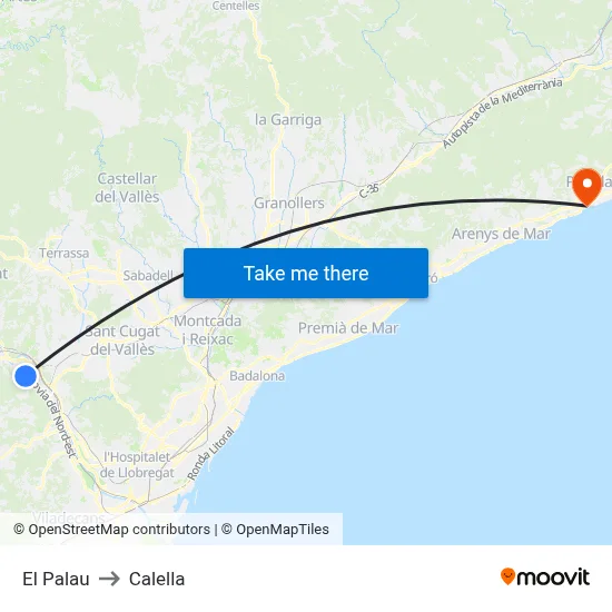 El Palau to Calella map
