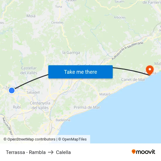 Terrassa - Rambla to Calella map