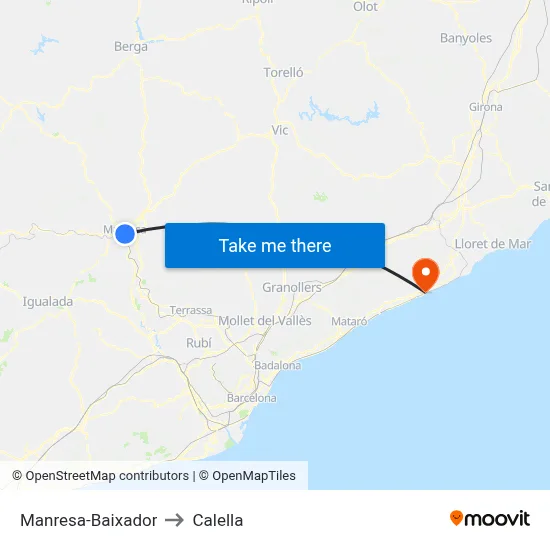 Manresa-Baixador to Calella map