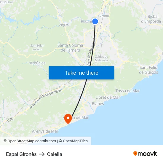Espai Gironès to Calella map