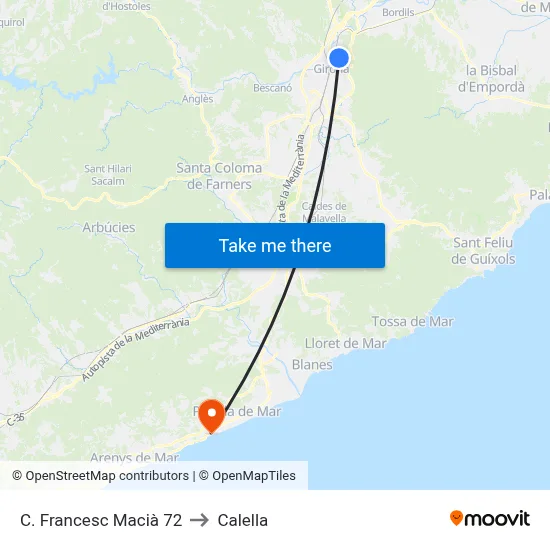 C. Francesc Macià  72 to Calella map