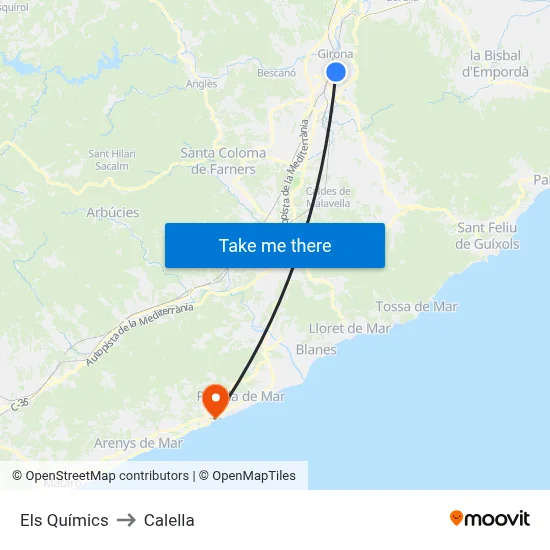 Els Químics to Calella map