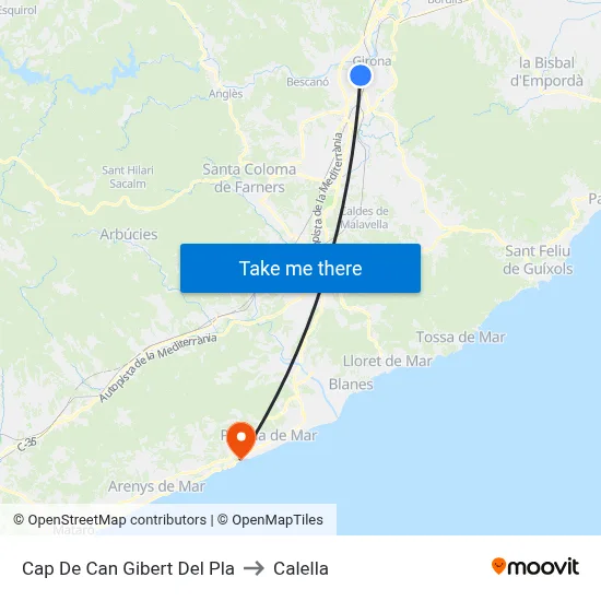 Cap De Can Gibert Del Pla to Calella map
