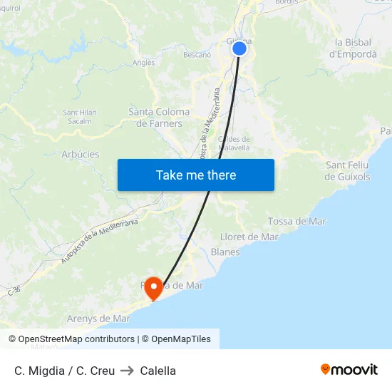 C. Migdia / C. Creu to Calella map