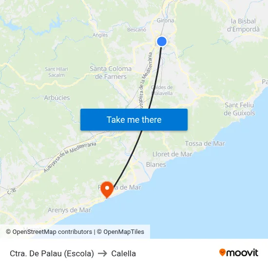 Ctra. De Palau (Escola) to Calella map