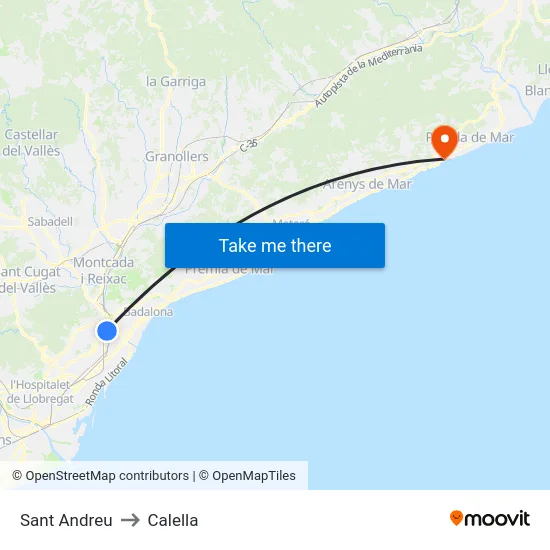 Sant Andreu to Calella map