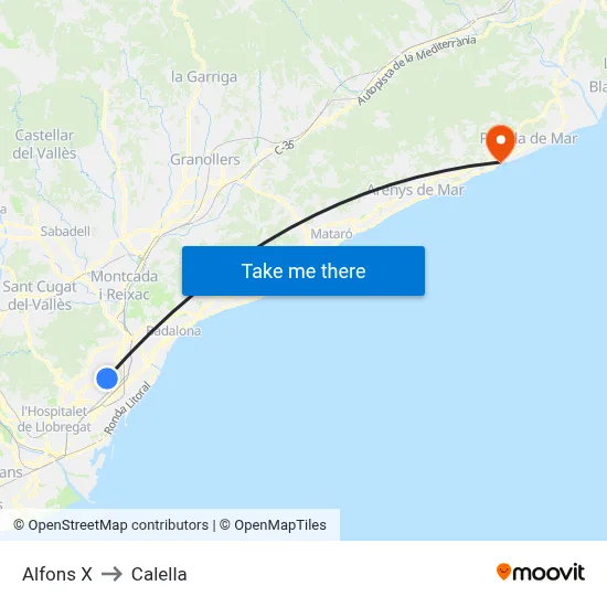 Alfons X to Calella map
