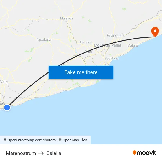 Marenostrum to Calella map