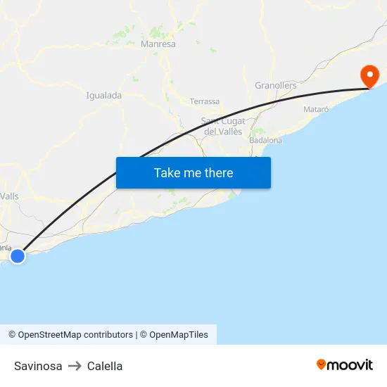 Savinosa to Calella map