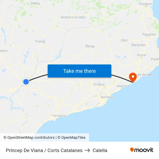 Príncep De Viana / Corts Catalanes to Calella map