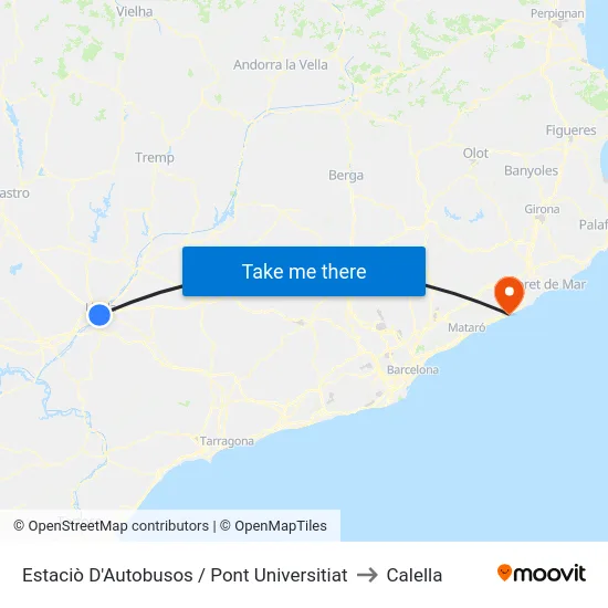 Estaciò D'Autobusos / Pont Universitiat to Calella map