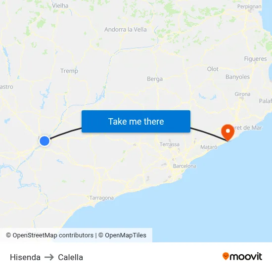 Hisenda to Calella map