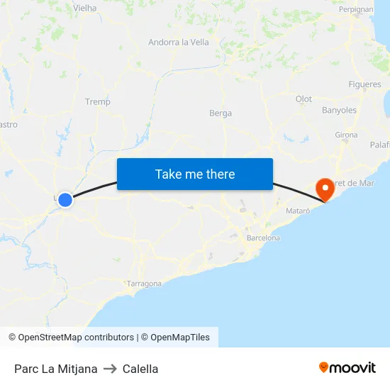 Parc La Mitjana to Calella map