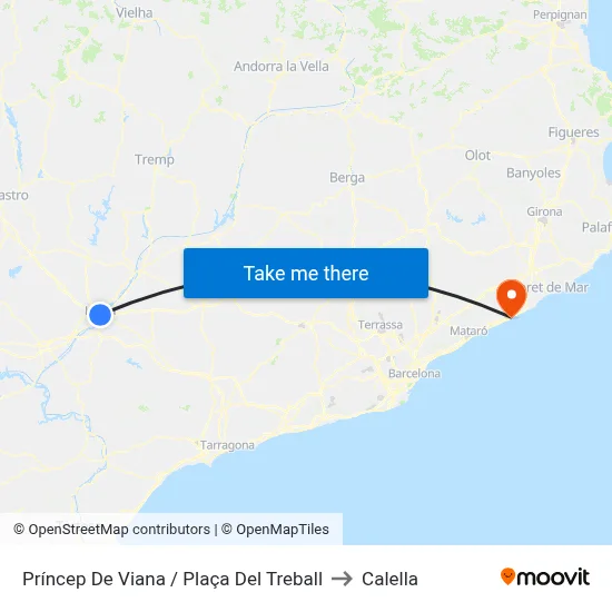 Príncep De Viana / Plaça Del Treball to Calella map