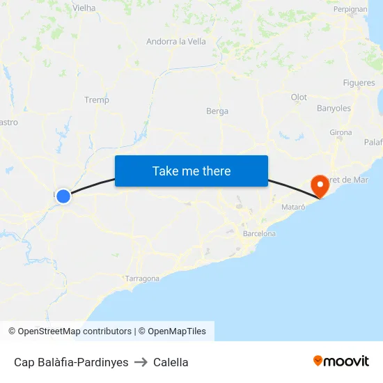 Cap Balàfia-Pardinyes to Calella map