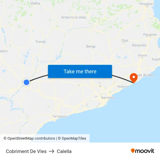 Cobriment De Vies to Calella map