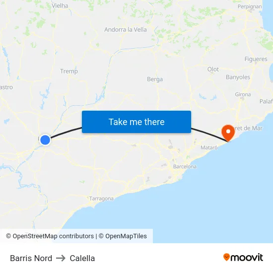 Barris Nord to Calella map