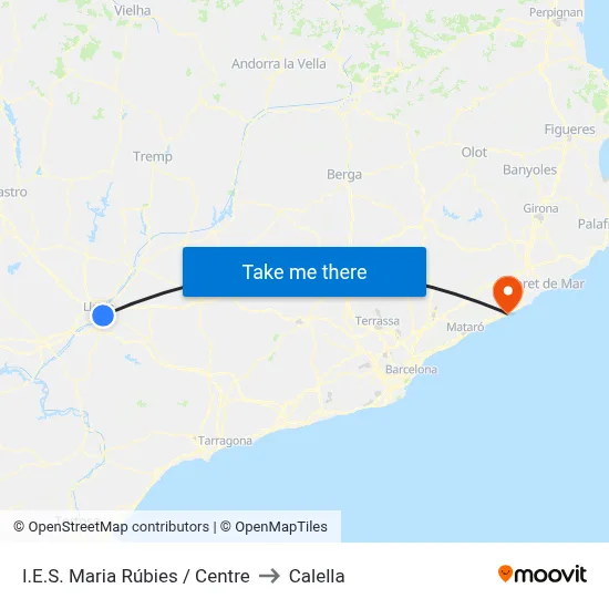 I.E.S. Maria Rúbies / Centre to Calella map