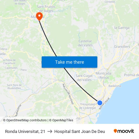 Ronda Universitat, 21 to Hospital Sant Joan De Deu map