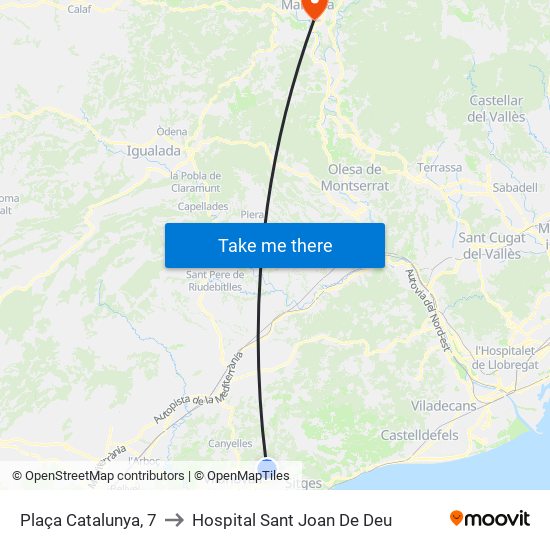 Plaça Catalunya, 7 to Hospital Sant Joan De Deu map